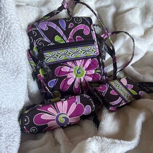 Vera Bradley Purple Floral Crossbody with Matching Pouch Set